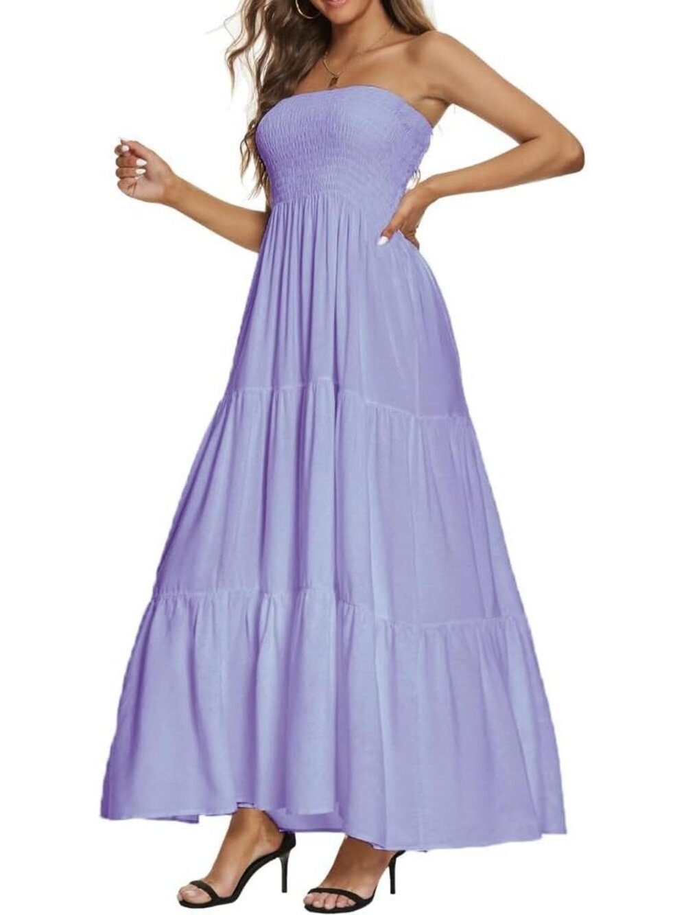 Women's Light Purple Casual Off Shoulder Strapless Tube Top Beach Maxi Dress